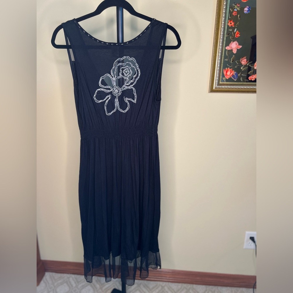 Krista Lee Dress with Floral Embroidery and Tulle Ruffle Black Size M - Picture 5 of 15